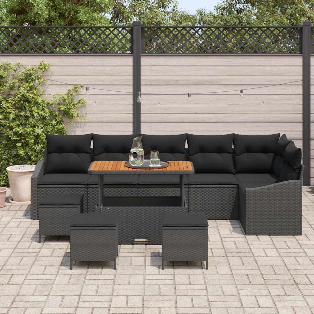 Gartensofa-set mit Kissen 10 pcs Schwarz Poly Rattan