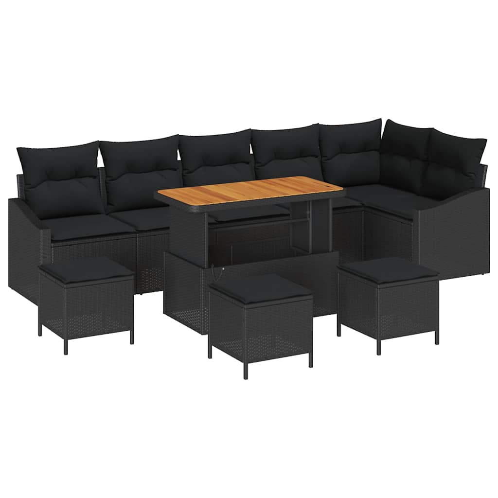 Gartensofa-set mit Kissen 10 pcs Schwarz Poly Rattan