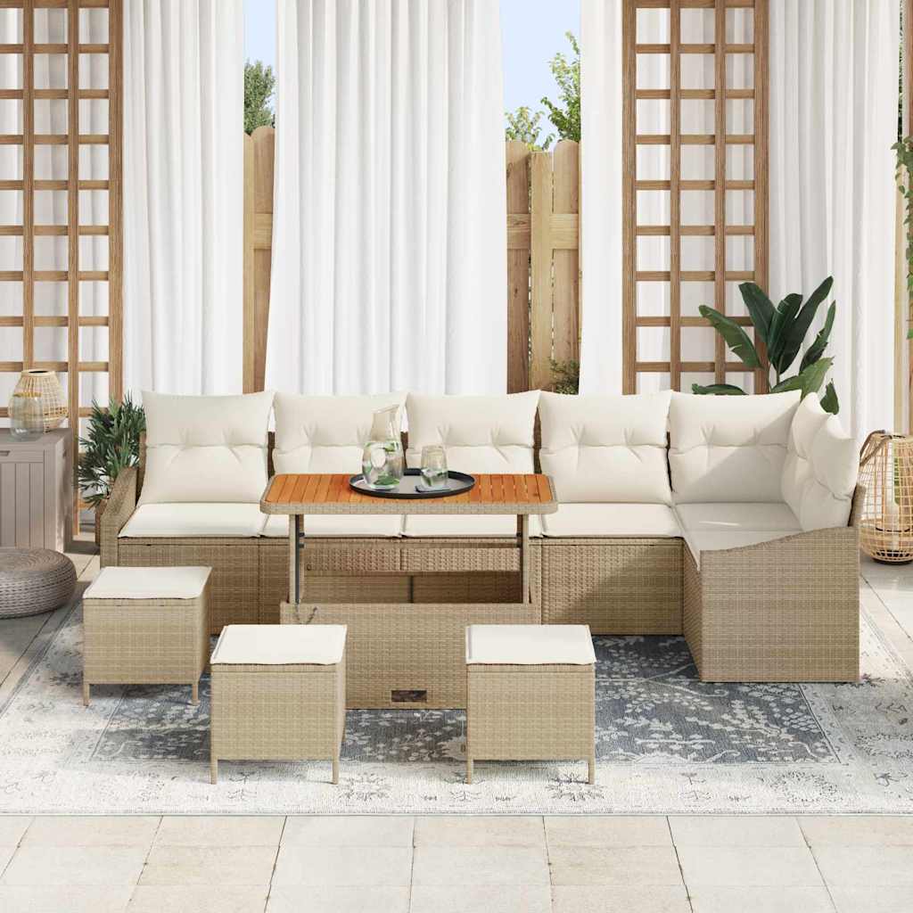 Gartensofa-set mit Kissen mit Speicher 10 pcs Beige Poly Rattan