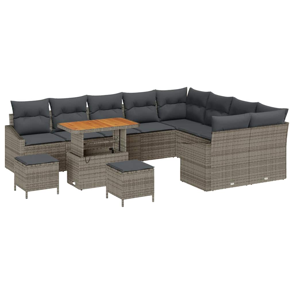 Gartensofa-set mit Kissen mit Speicher 12 pcs Grau Poly Rattan