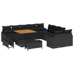 Gartensofa-set mit Kissen 13 pcs Schwarz Poly Rattan