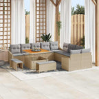 Gartensofa-set mit Kissen mit Speicher 13 pcs Beige Poly Rattan