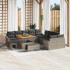 Gartensofa-set mit Kissen mit Speicher 13 pcs Grau Poly Rattan
