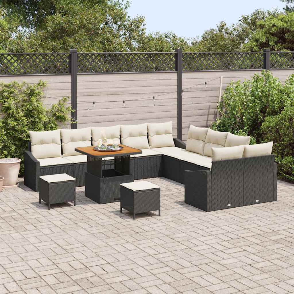Gartensofa-set mit Kissen 13 pcs Schwarz Poly Rattan