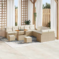 Gartensofa-set mit Kissen mit Speicher 13 pcs Beige Poly Rattan