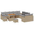 Gartensofa-set mit Kissen mit Speicher 13 pcs Beige Poly Rattan