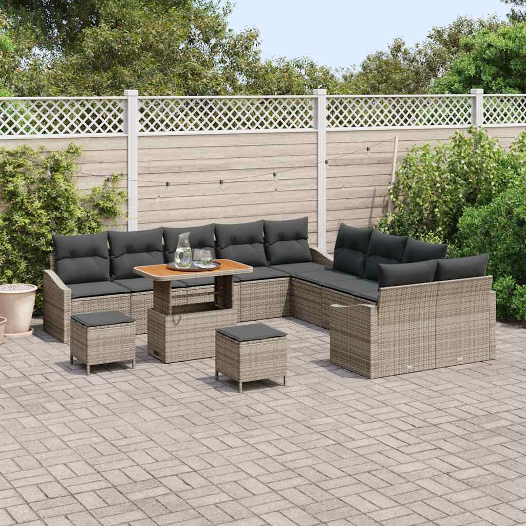 Gartensofa-set mit Kissen mit Speicher 13 pcs Grau Poly Rattan