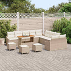 Gartensofa-set mit Kissen mit Speicher 13 pcs Beige Poly Rattan