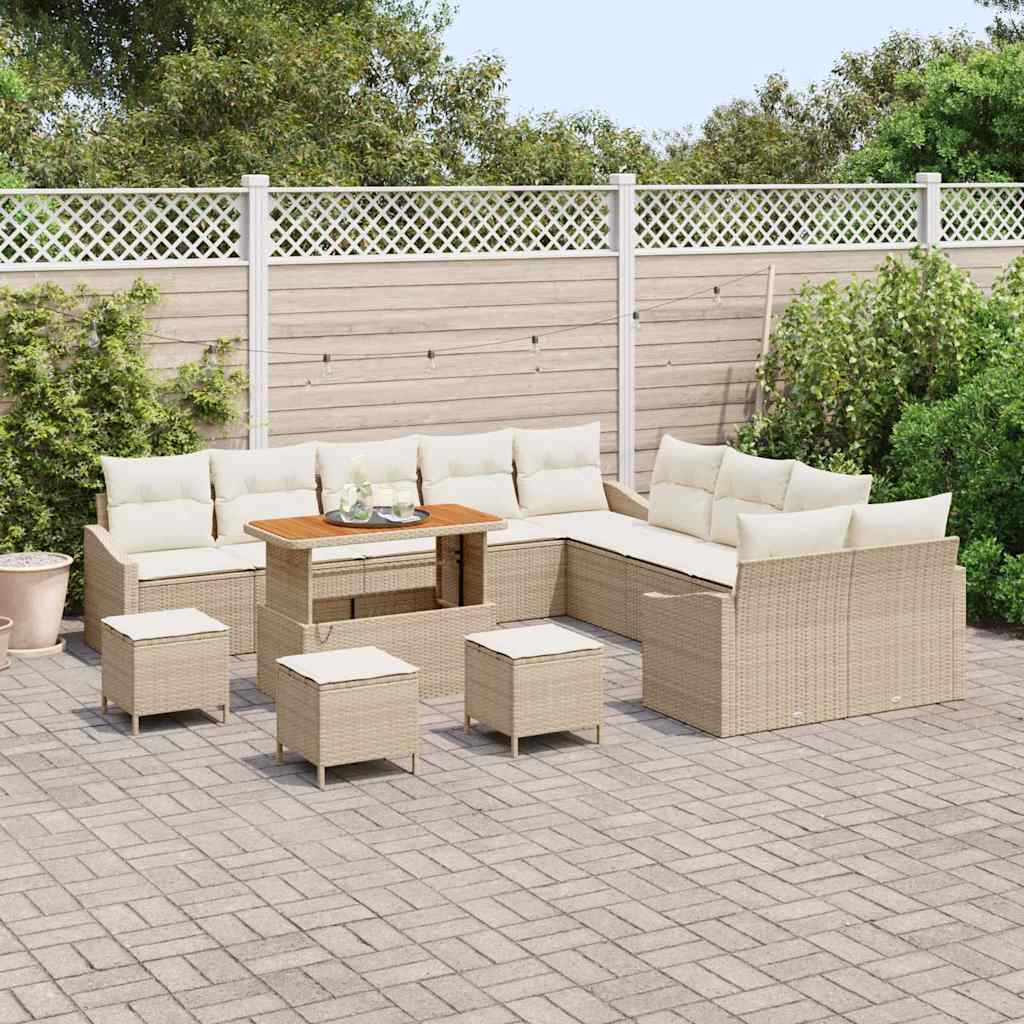 Gartensofa-set mit Kissen mit Speicher 13 pcs Beige Poly Rattan