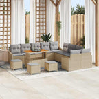 Gartensofa-set mit Kissen mit Speicher 13 pcs Beige Poly Rattan