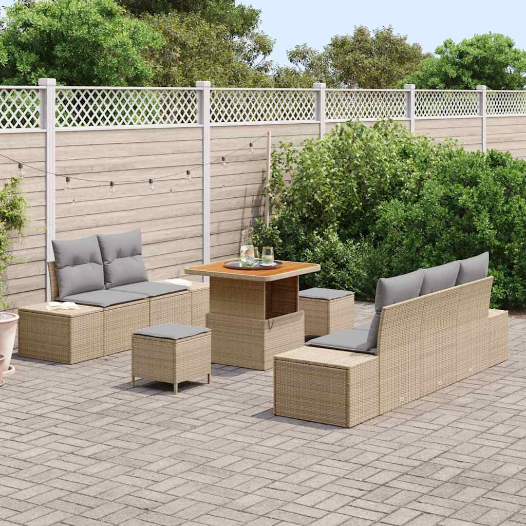 Gartensofa-set mit Kissen mit Speicher 8 pcs Beige Poly Rattan