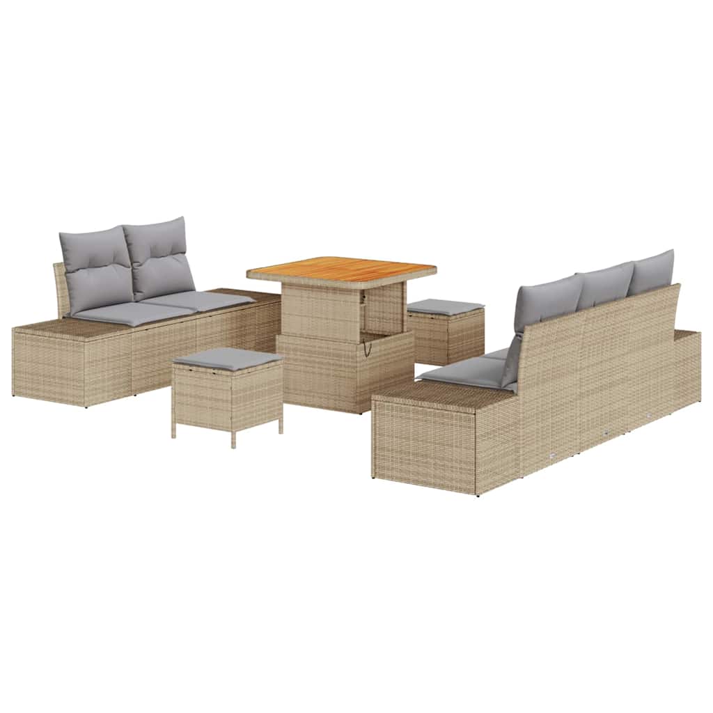 Gartensofa-set mit Kissen mit Speicher 8 pcs Beige Poly Rattan