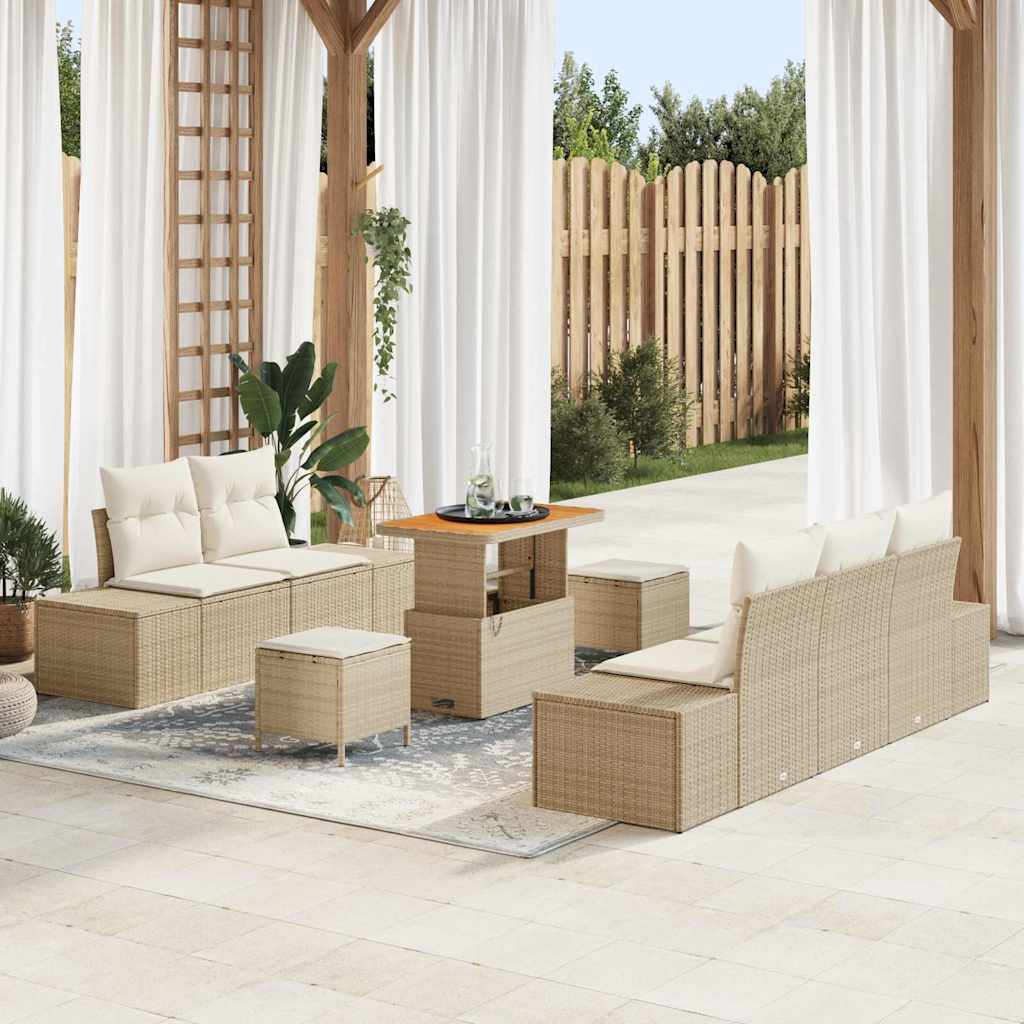 Gartensofa-set mit Kissen mit Speicher 8 pcs Beige Poly Rattan