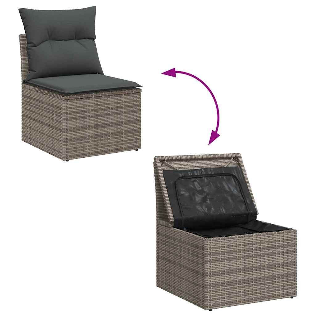 Gartensofa-set mit Kissen mit Speicher 8 pcs Grau Poly Rattan