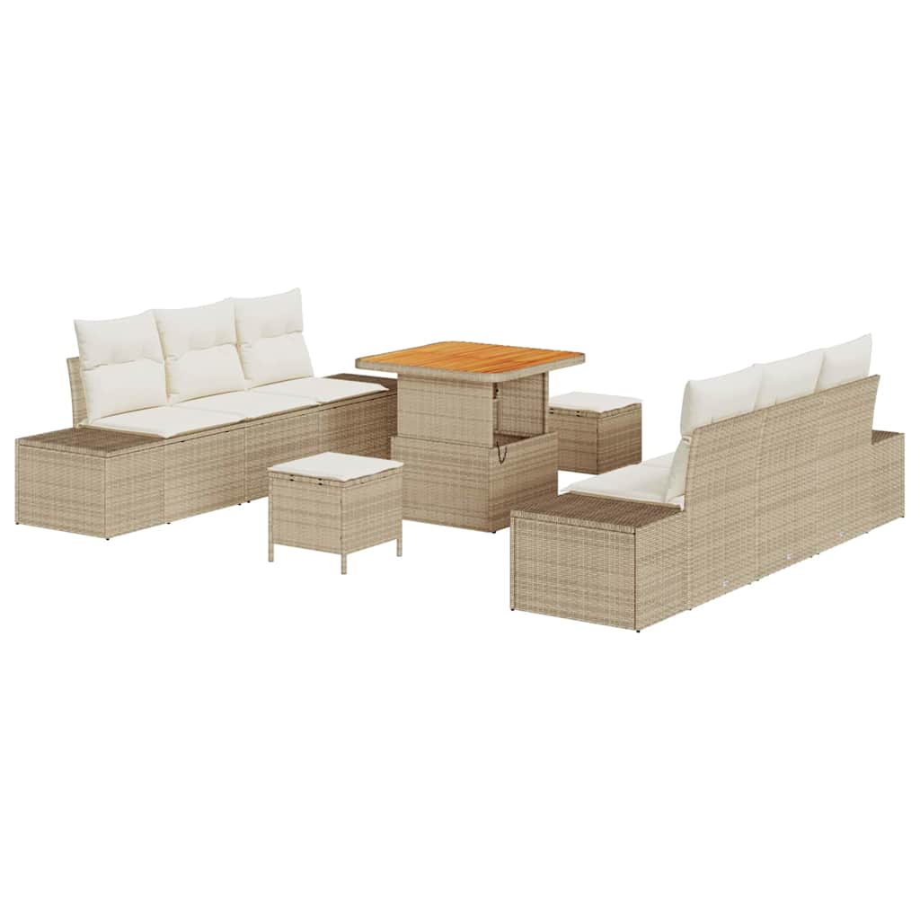 Gartensofa-set mit Kissen mit Speicher 9 pcs Beige Poly Rattan