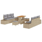 Gartensofa-set mit Kissen mit Speicher 9 pcs Beige Poly Rattan