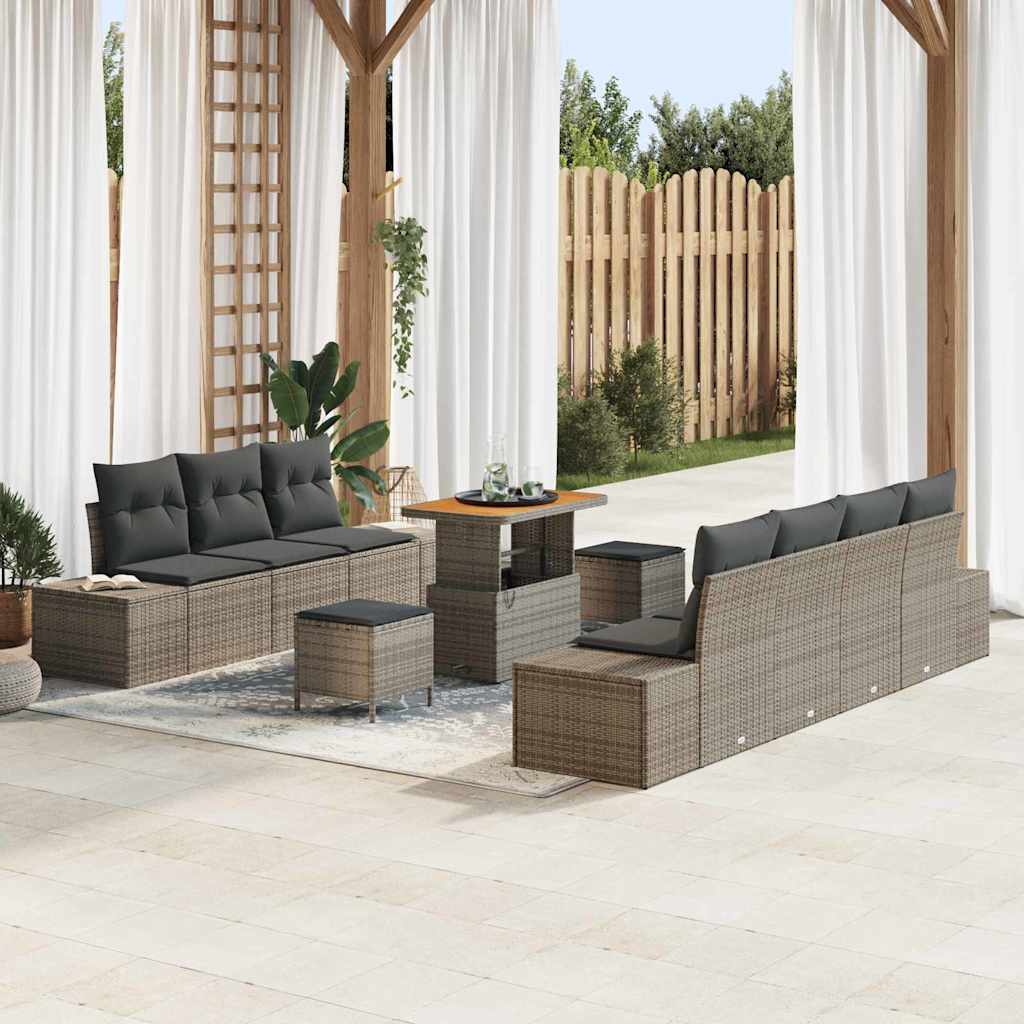 Gartensofa-set mit Kissen mit Speicher 10 pcs Grau Poly Rattan