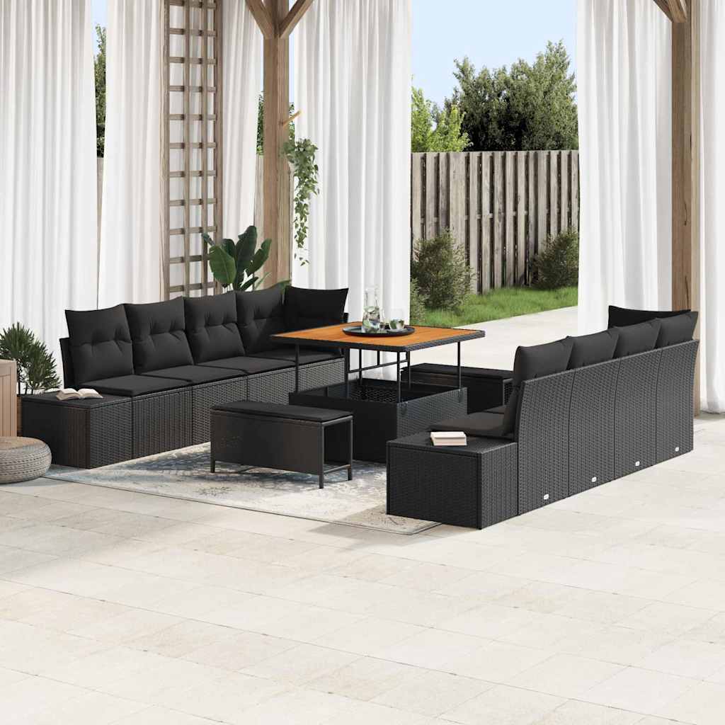 Gartensofa-set mit Kissen Schwarz 100 x 100 x 71 cm Poly Rattan