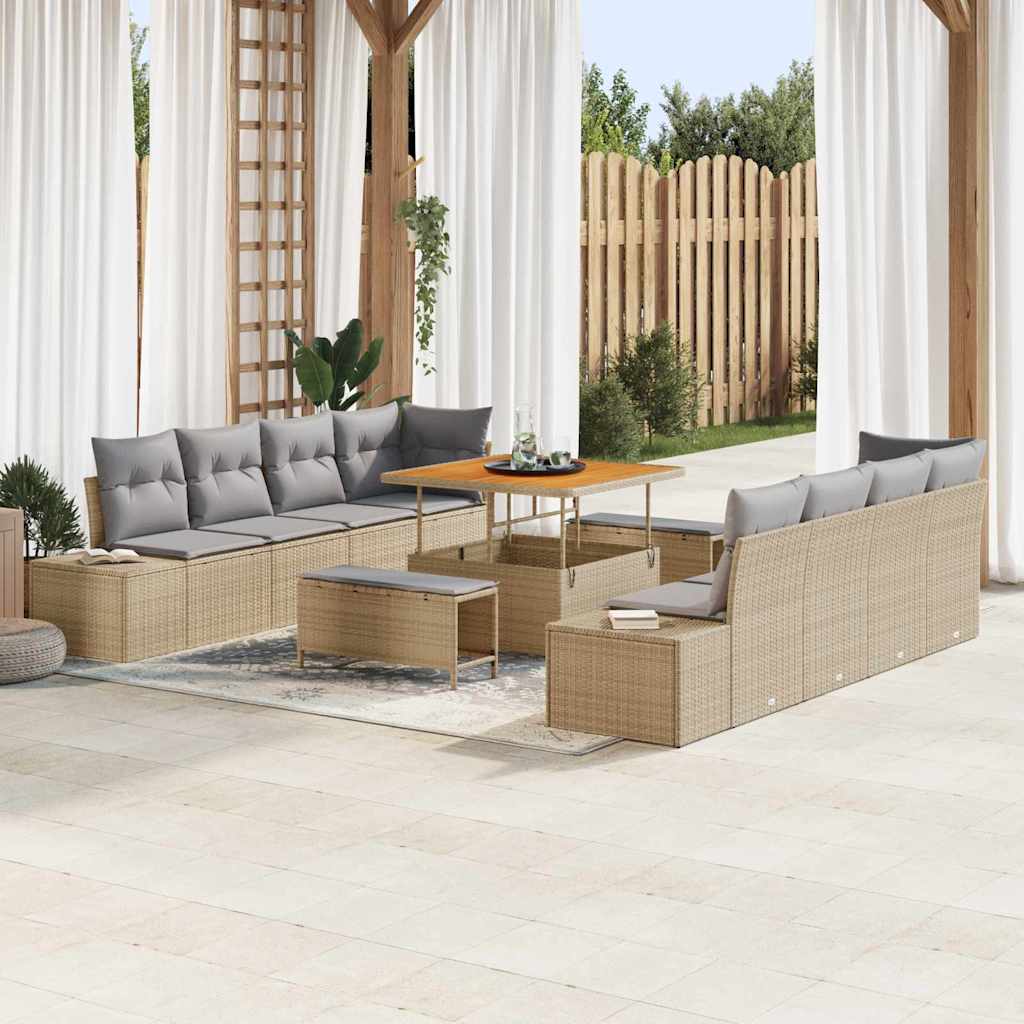Gartensofa-set mit Kissen Beige 100 x 100 x 71 cm Poly Rattan
