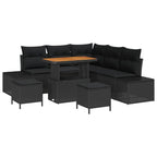 Gartensofa-set mit Kissen 8 pcs Schwarz Poly Rattan
