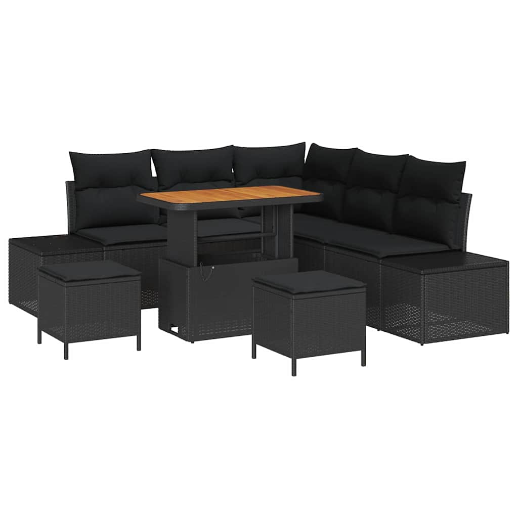 Gartensofa-set mit Kissen 8 pcs Schwarz Poly Rattan