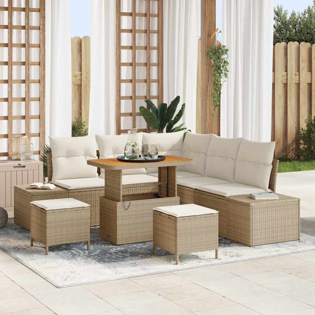 Gartensofa-set mit Kissen mit Speicher 8 pcs Beige Poly Rattan