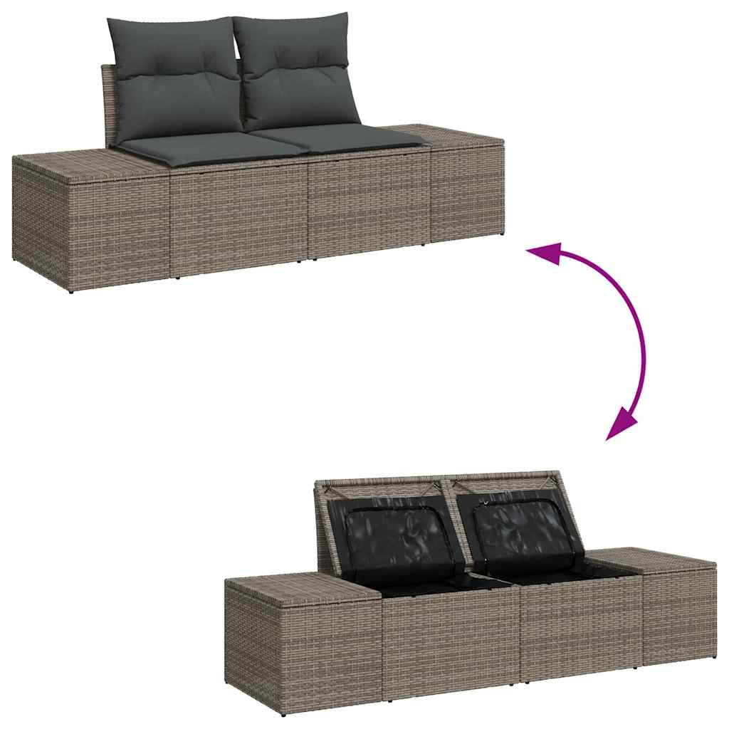 Gartensofa-set mit Kissen mit Speicher 8 pcs Grau Poly Rattan