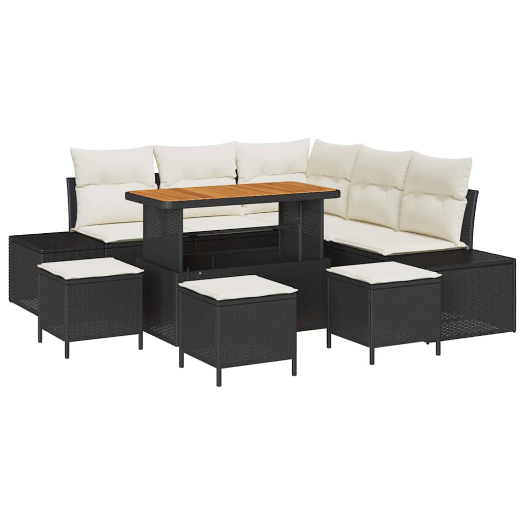 Gartensofa-set mit Kissen 9 pcs Schwarz Poly Rattan