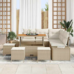 Gartensofa-set mit Kissen mit Speicher 9 pcs Beige Poly Rattan