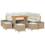 Gartensofa-set mit Kissen mit Speicher 9 pcs Beige Poly Rattan
