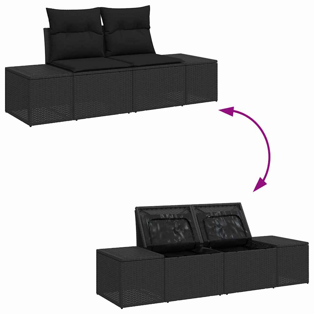 Gartensofa-set mit Kissen 9 pcs Schwarz Poly Rattan