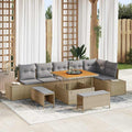 Gartensofa-set mit Kissen mit Speicher 9 pcs Beige Poly Rattan