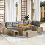 Gartensofa-set mit Kissen mit Speicher 9 pcs Beige Poly Rattan