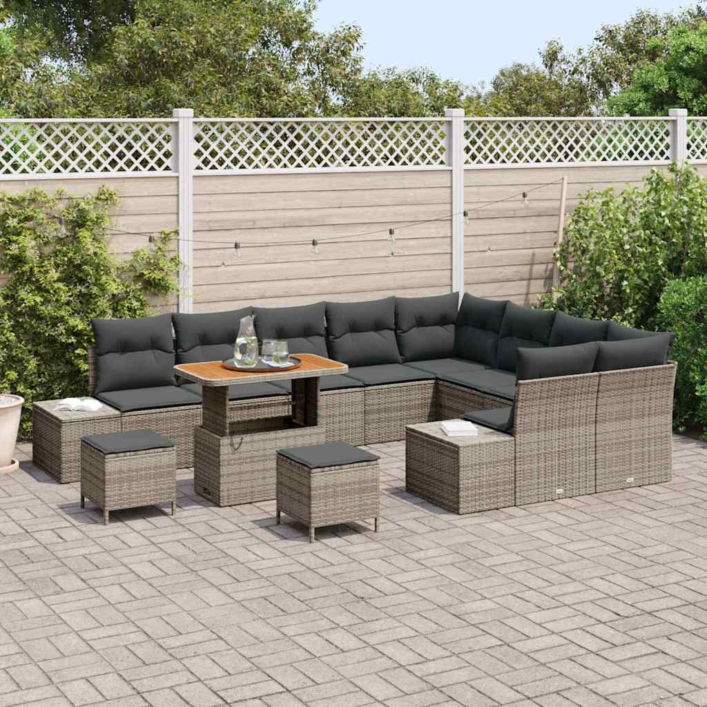 Gartensofa-set mit Kissen mit Speicher 12 pcs Grau Poly Rattan