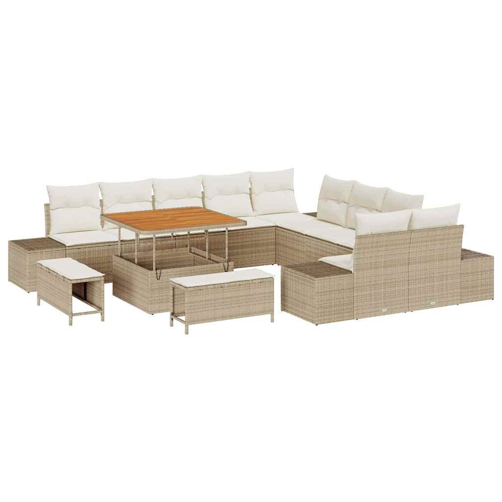 Gartensofa-set mit Kissen mit Speicher 13 pcs Beige Poly Rattan