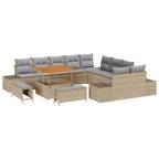 Gartensofa-set mit Kissen mit Speicher 13 pcs Beige Poly Rattan