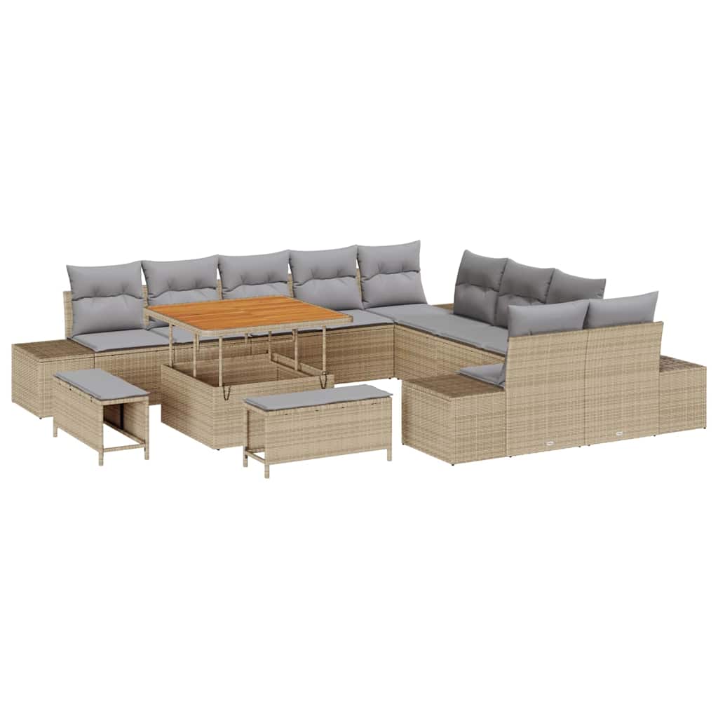 Gartensofa-set mit Kissen mit Speicher 13 pcs Beige Poly Rattan