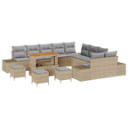 Gartensofa-set mit Kissen mit Speicher 14 pcs Beige Poly Rattan