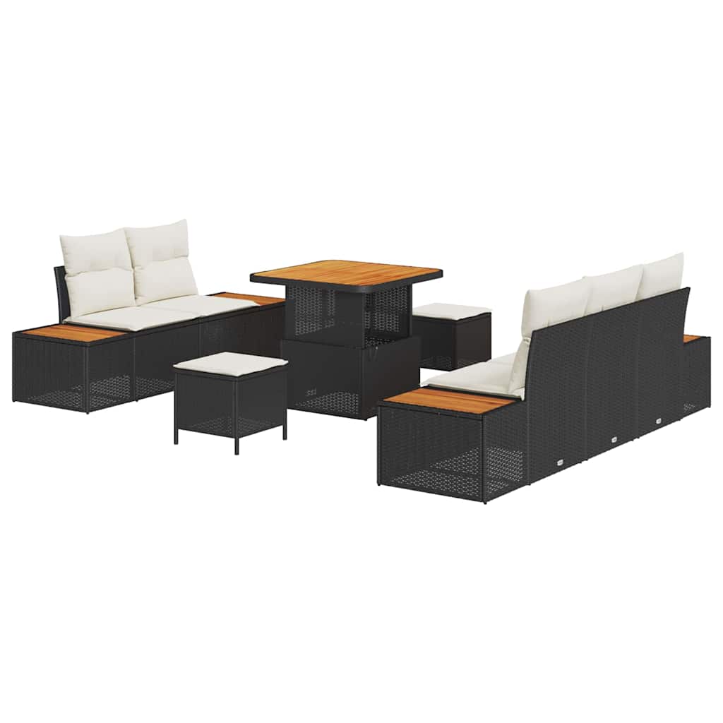 Garten-Sofa-Set mit Kissen mit Speicher 8 pcs Schwarz und Creme