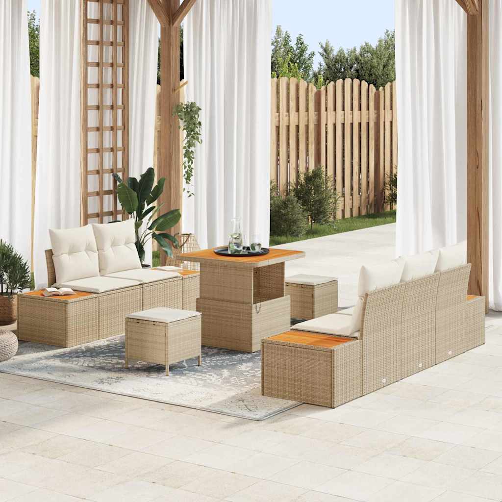 Garten-Sofa-Set mit Kissen mit Speicher 8 pcs Beige und Creme