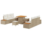 Gartensofa-set mit Kissen mit Speicher 9 pcs Beige Poly Rattan