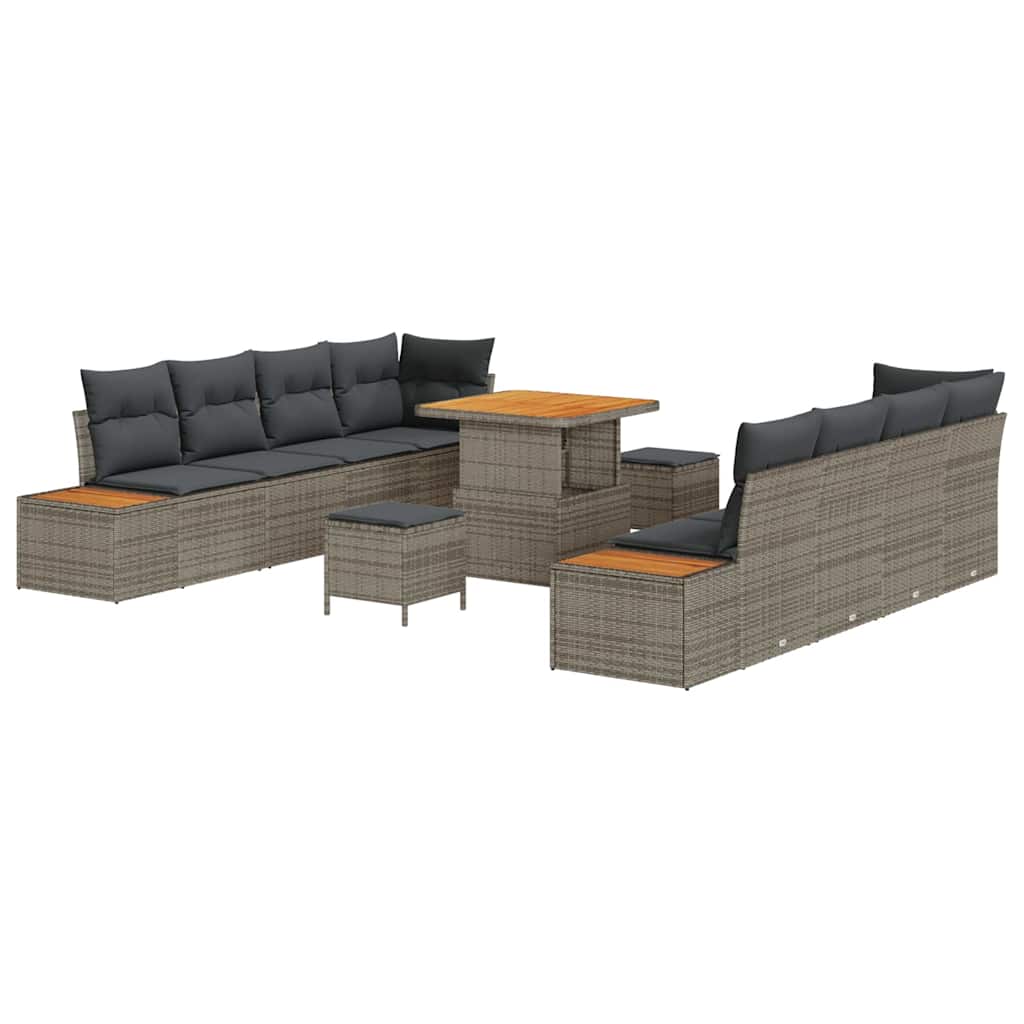 Gartensofa-set mit Kissen mit Speicher 11 pcs Grau Poly Rattan