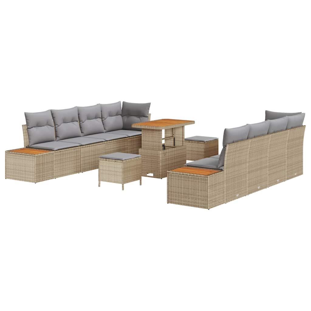 Gartensofa-set mit Kissen mit Speicher 11 pcs Beige Poly Rattan