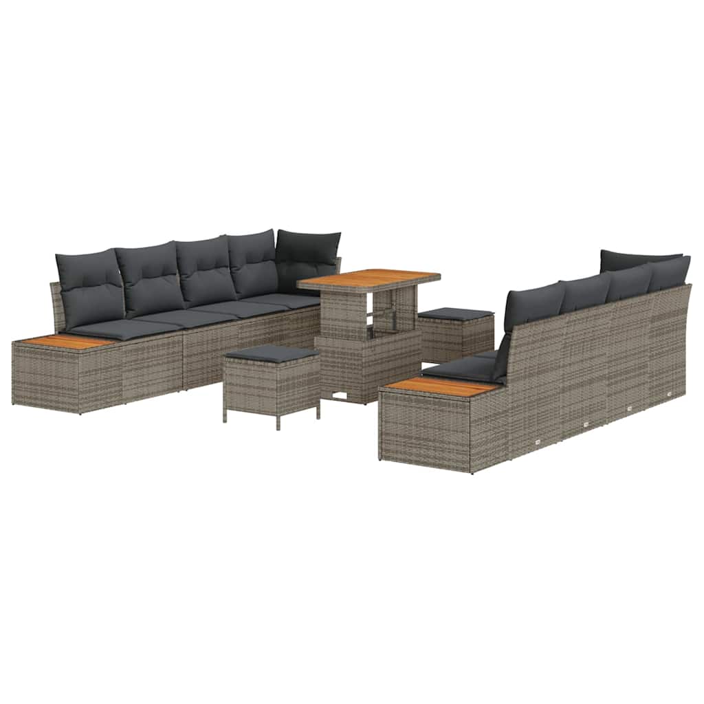 Gartensofa-set mit Kissen mit Speicher 11 pcs Grau Poly Rattan