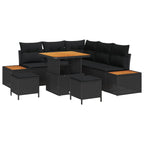 Gartensofa-set mit Kissen 8 pcs Schwarz Poly Rattan