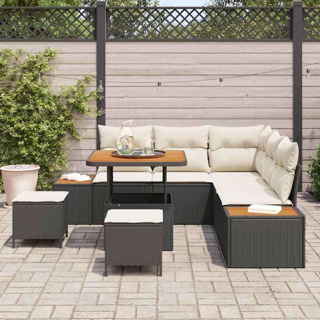Gartensofa-set mit Kissen 8 pcs Schwarz Poly Rattan