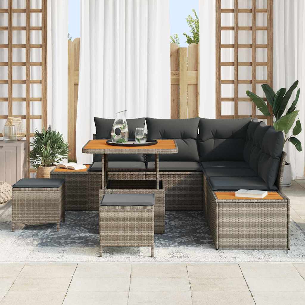 Gartensofa-set mit Kissen mit Speicher 8 pcs Grau Poly Rattan