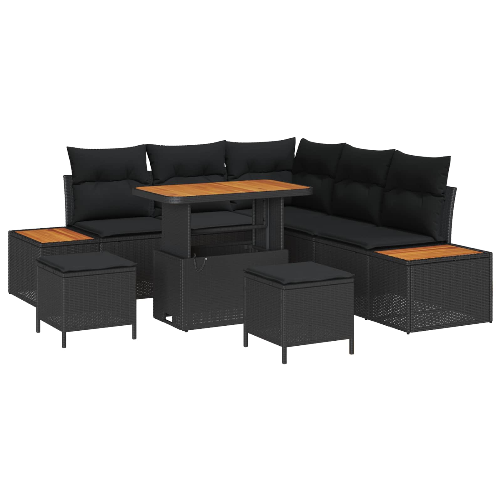 Gartensofa-set mit Kissen 8 pcs Schwarz Poly Rattan