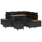 Gartensofa-set mit Kissen 9 pcs Schwarz Poly Rattan