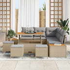 Gartensofa-set mit Kissen mit Speicher 9 pcs Beige Poly Rattan